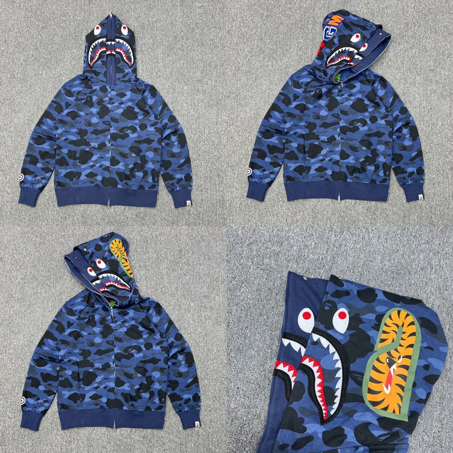 BAPE Shark Full Zip Hoodie – Dual Hood Blue Camo Edition Main Image