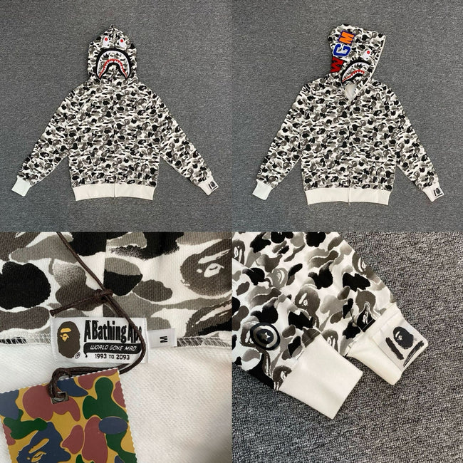 BAPE Shark Full Zip Hoodie White Camo Edition Main Image