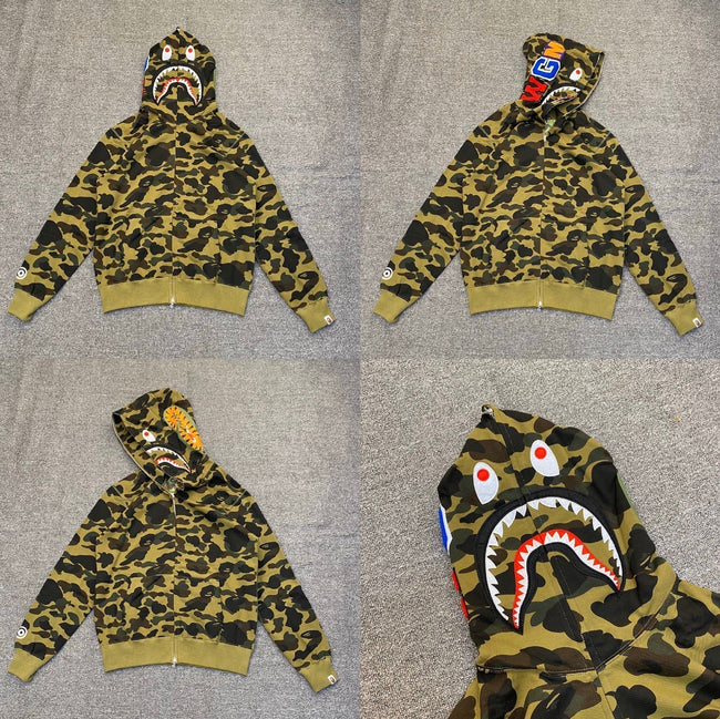 BAPE Shark Camo Full Zip Hoodie Green Main Image