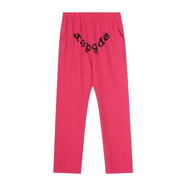 Sp5der Rhinestone Letter Graphic Hot Pink Casual Sweatpants Hover Image