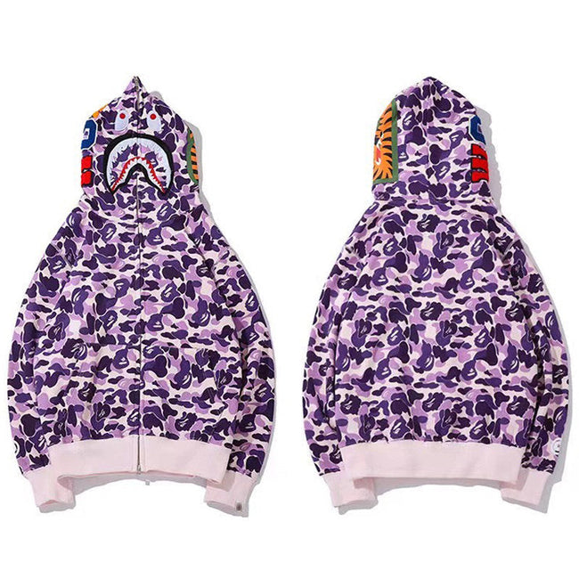 BAPE Shark Full Zip Hoodie Purple Camo Edition Hover Image