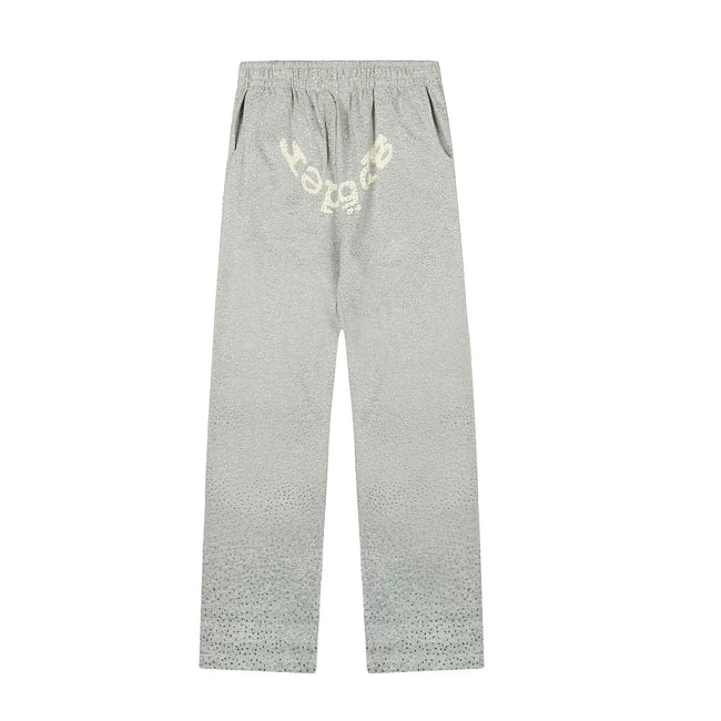 Sp5der Rhinestone Letter Graphic Grey Casual Sweatpants Hover Image