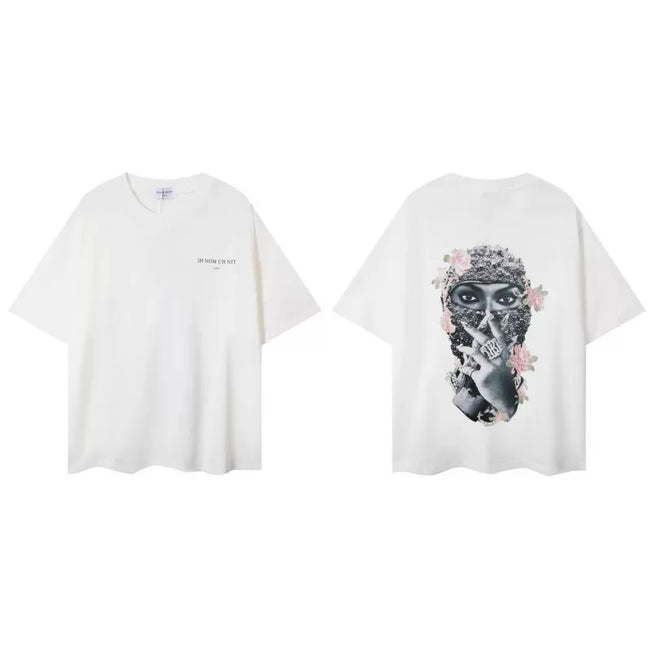 IH NOM UH NIT Pink Floral Mask Back Print Tee - Off-White Hover Image
