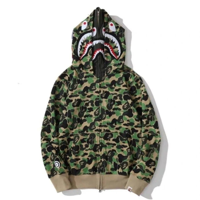 Bape Green Camo Double Shark Full Zip Hoodie Hover Image