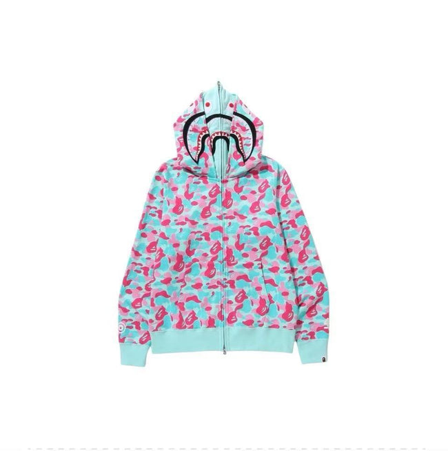 Bape Shark Double-Layer Hood Pink Mint Zip Hover Image