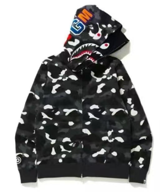 BAPE Black Camo Double Shark Full Zip Hoodie Hover Image